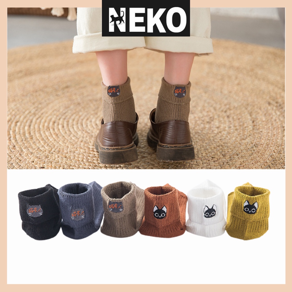 Vớ cao cổ gập hình mèo, tất gập cổ trên mắt cá hoạt tiết mèo NEKO