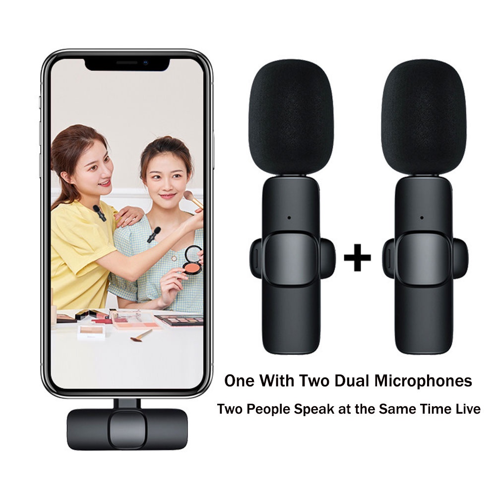 Micro Không Dây Loại C Giảm Tiếng Ồn Có Hai Micro Hỗ Trợ Thu Âm Live Ghi