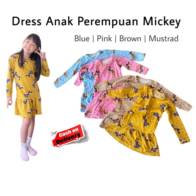 Đầm yếm in hình chuột Mickey đáng yêu cho bé gái 2 4 6 8 10 tuổi