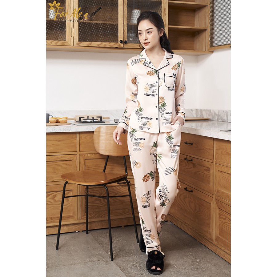 Bộ đồ ngủ, mặc nhà chất Lụa Giấy Luxury DÀI TAY DỨA CHỮ 04 ,forme pijama
