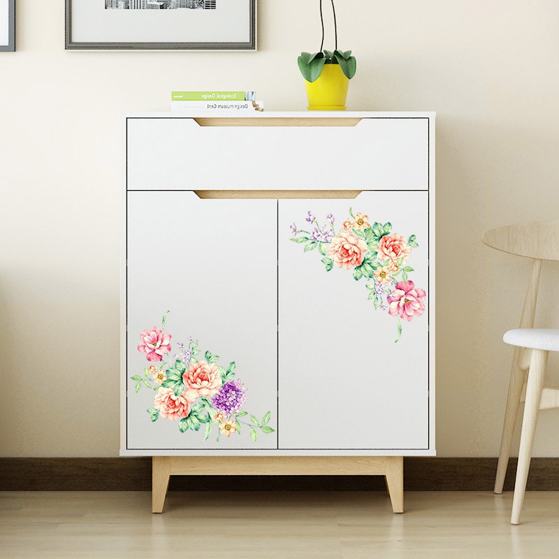 Hình dán tủ lạnh nhà vệ sinh hình hoa mẫu đơn