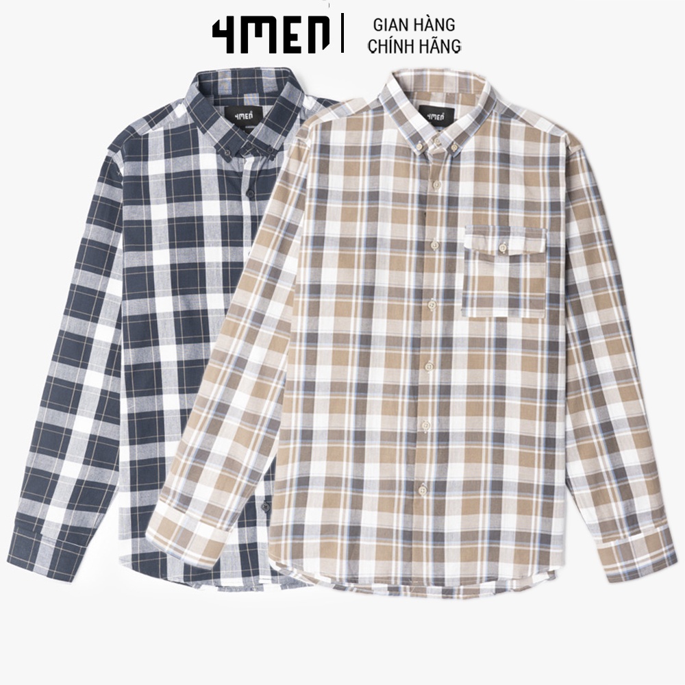 Áo Sơ Mi Regular Caro 4MEN ASM112 vải sợi tổng hợp thoáng mồ hôi, mềm mịn, màu basic, thanh lịch, hiện đại