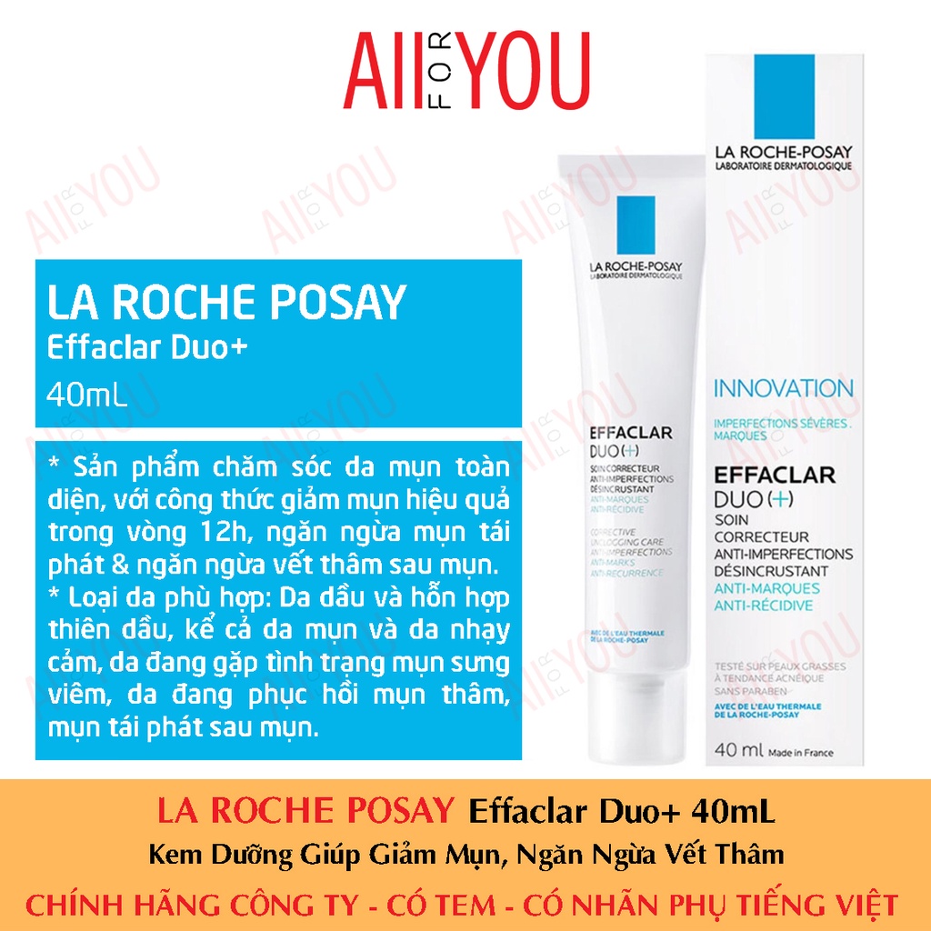 [CHÍNH HÃNG CÓ TEM] La Roche Posay Effaclar Duo+ 40mL - Kem Dưỡng Giúp Giảm Mụn, Ngăn Ngừa Vết Thâm.