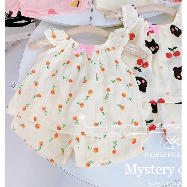 Bộ cộc tay bé gái, bộ xô muslin xinh xắn cho bé yêu chất cực mát và thân thiện với da bé