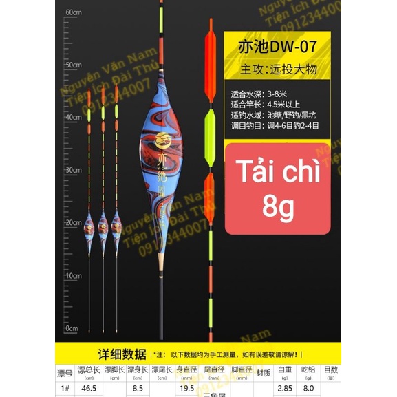 Phao câu đài săn hàng, tăm to, tải chì lớn 4,2g-10g - Khôi Fishing