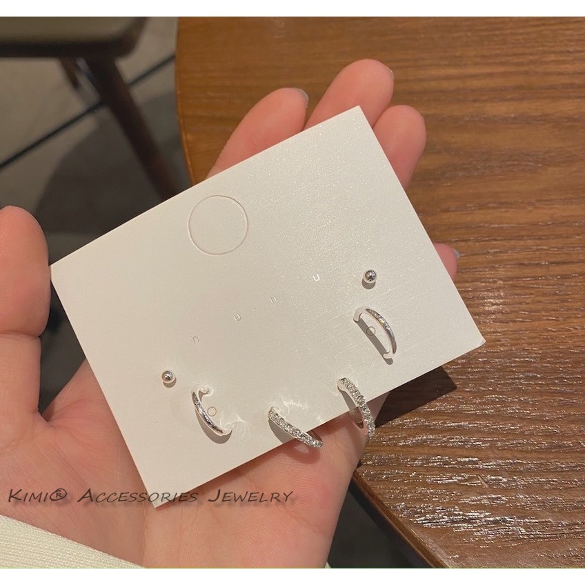 Khuyên Tai Bộ Khuyên Tai Ngọc Trai Set Khuyên Tai Tròn Màu Bạc Không Gây Dị Ứng Thời Trang Cho Nữ