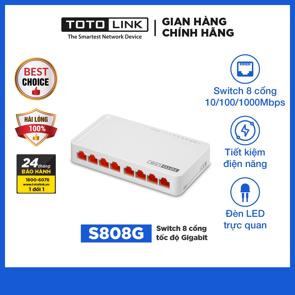 TOTOLINK S808G - Switch 8 cổng Gigabit  Bộ chia mạng máy tính bàn PC Laptop dễ sử dụng giá rẻ - Hãng phân phối chính th