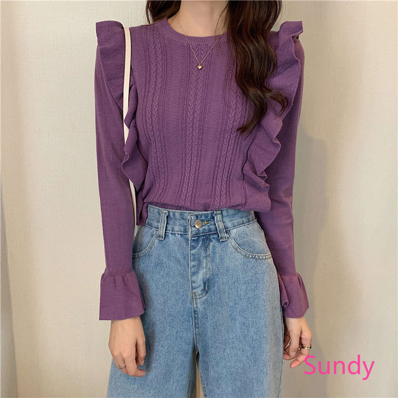 Áo Sweater Dệt Kim Thiết Kế Xinh Xắn Cho Nữ