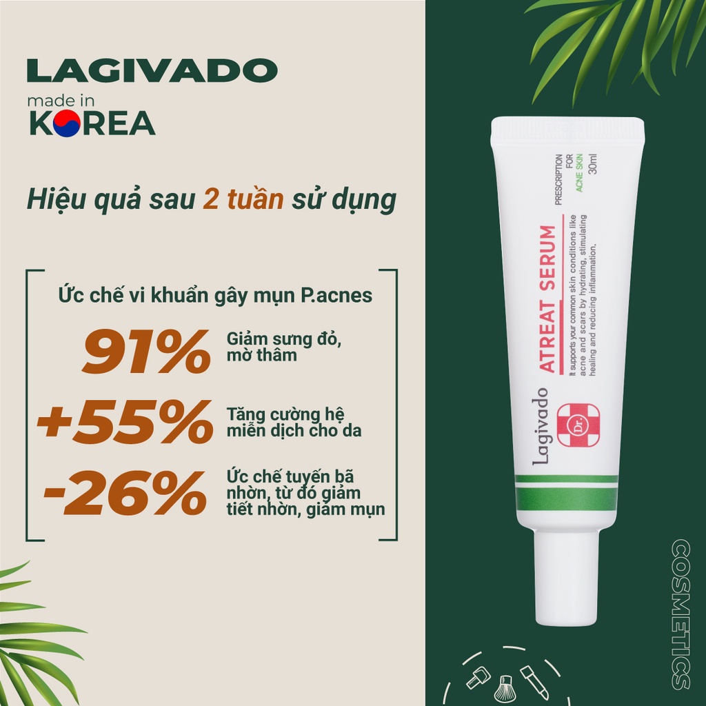 Combo 2 tinh chất serum giảm mụn, mờ thâm, ngừa sẹo rỗ Hàn Quốc Lagivado Dr. ATreat Serum 30 ml