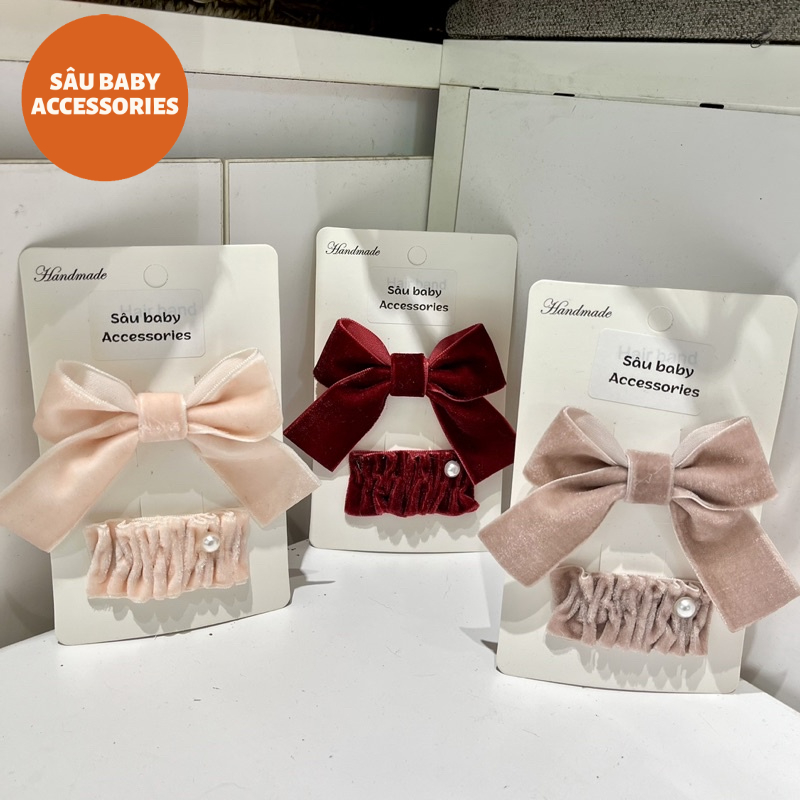Sét hai kẹp tóc nhung Handmade cho bé