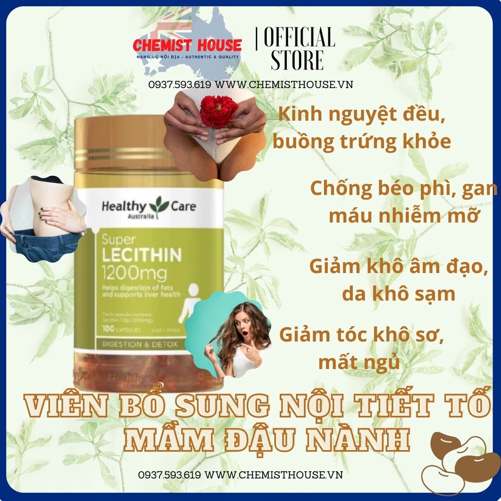 [ Hàng Chuẩn ÚC ] Healthy Care Super Lecithin 1200mg - Viên uống tinh chất mầm đậu nành 100 viên