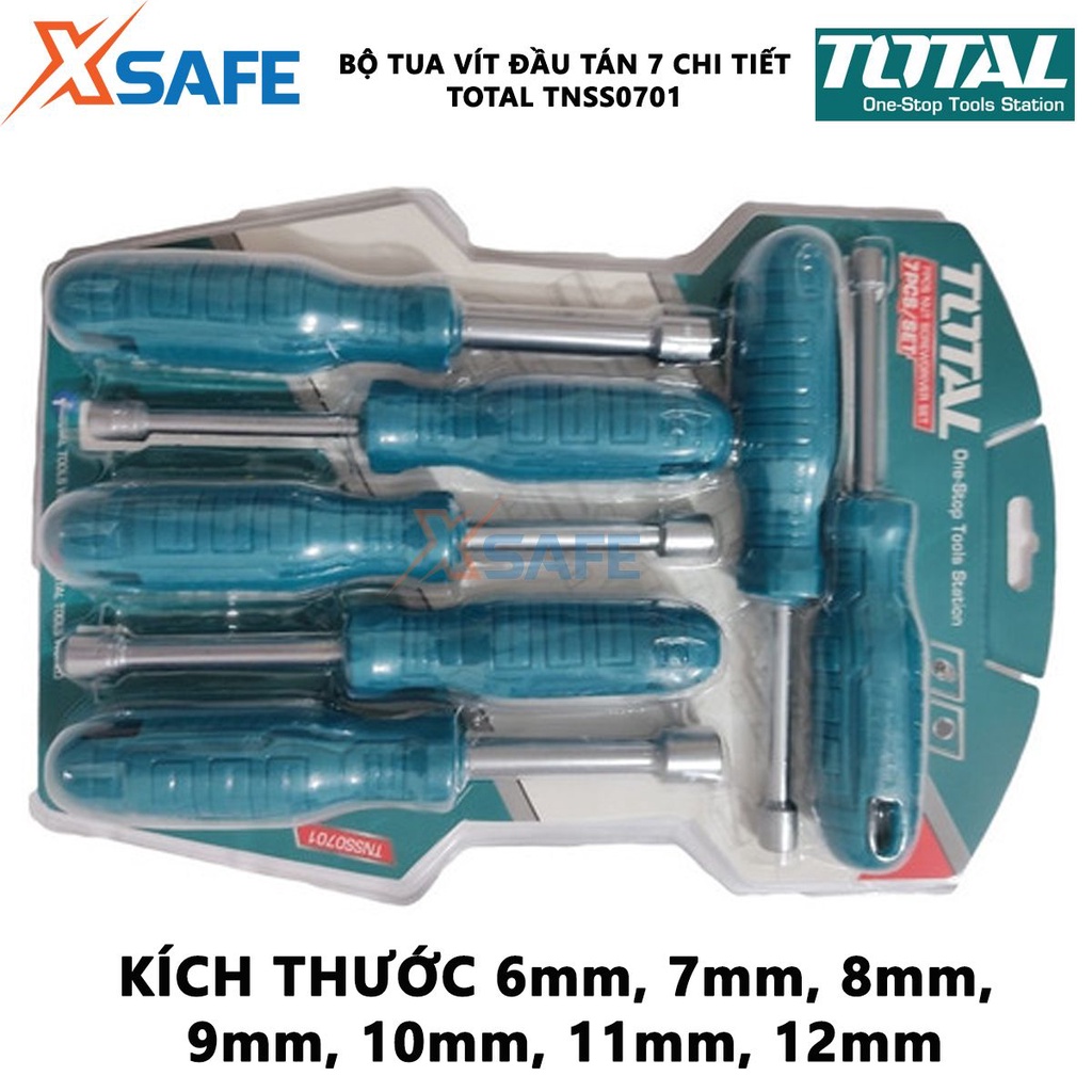 Bộ tuốc nơ vít đầu tán 7 chi tiết TOTAL TNSS0701 | Bộ 7 tua vít kích thước 6mm, 7mm, 8mm, 9mm, 10mm, 11mm, 12mm