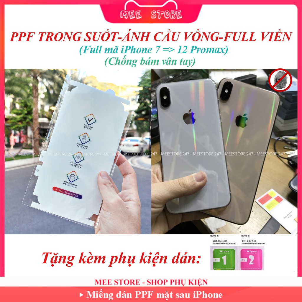 Miếng Dán Dẻo PPF Trong Suốt Mặt Sau Full Viền Dành Cho Iphone - Ánh Cầu Vồng - Tự Phục Hồi Vết Xước - Đủ Dòng iPhone