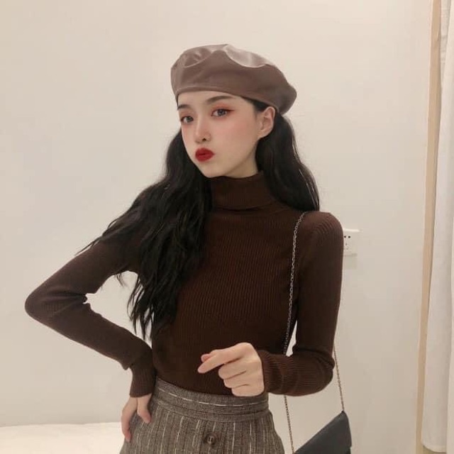 [Quà tặng là kẹo] Áo thun nữ tay dài cổ lọ len tăm, Áo phông nữ cổ cao dài tay thu đông 42 - 56KG SUNA FASHION