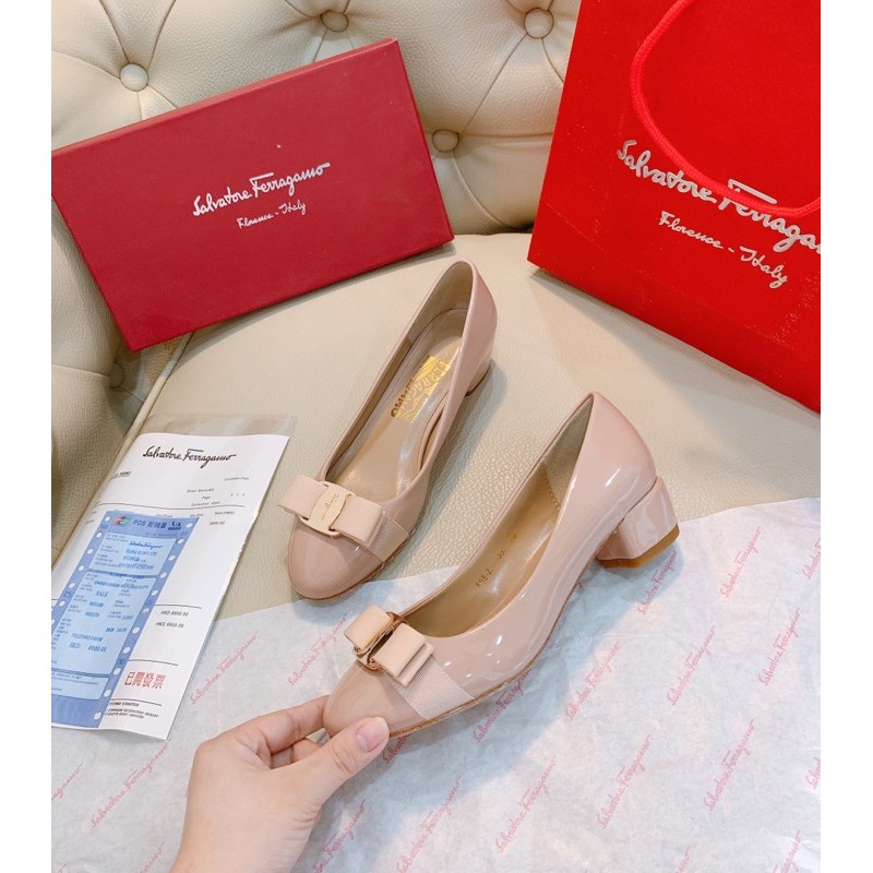 Giày búp bê svt phối nơ gót vuông spsl fullbox bill túi giấy