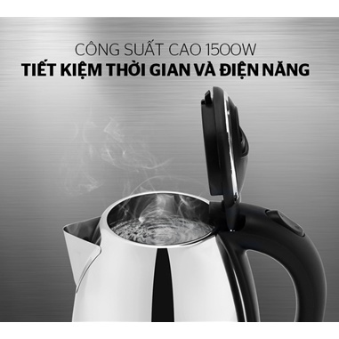 Ấm siêu tốc Sunhouse HappyTime 1.8L Inox không gỉ siêu bền, tự ngắt khi nước sôi, tiết kiệm điện năng