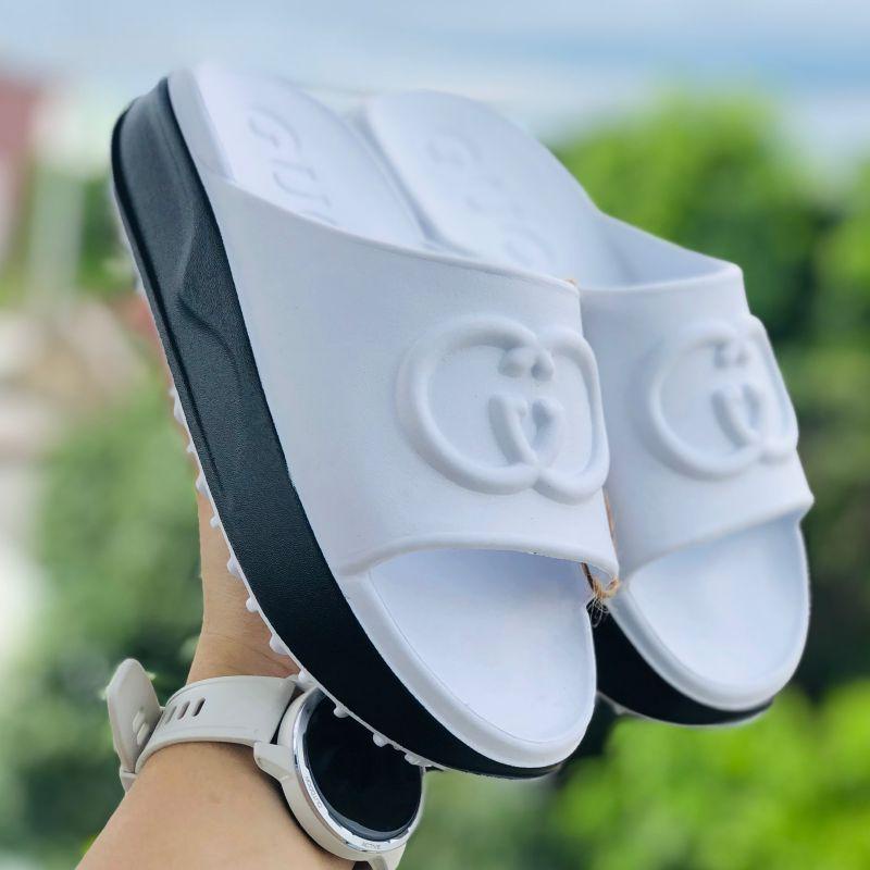 Dép 𝐆𝐔𝐂𝐂𝐈 😍 Freeship + Box hãng ♥️ Dép đúc nguyên khối độn 5cm quai ngang nam nữ chất xin, kèm tag đầy đủ, đủ màu