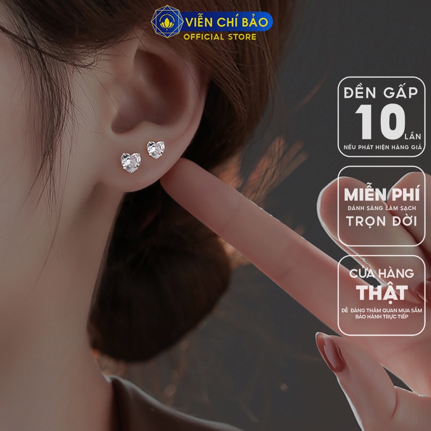 Bông tai bạc nữ Trái tim đính đá bạc 925 thời trang phụ kiện trang sức Viễn Chí Bảo B400745