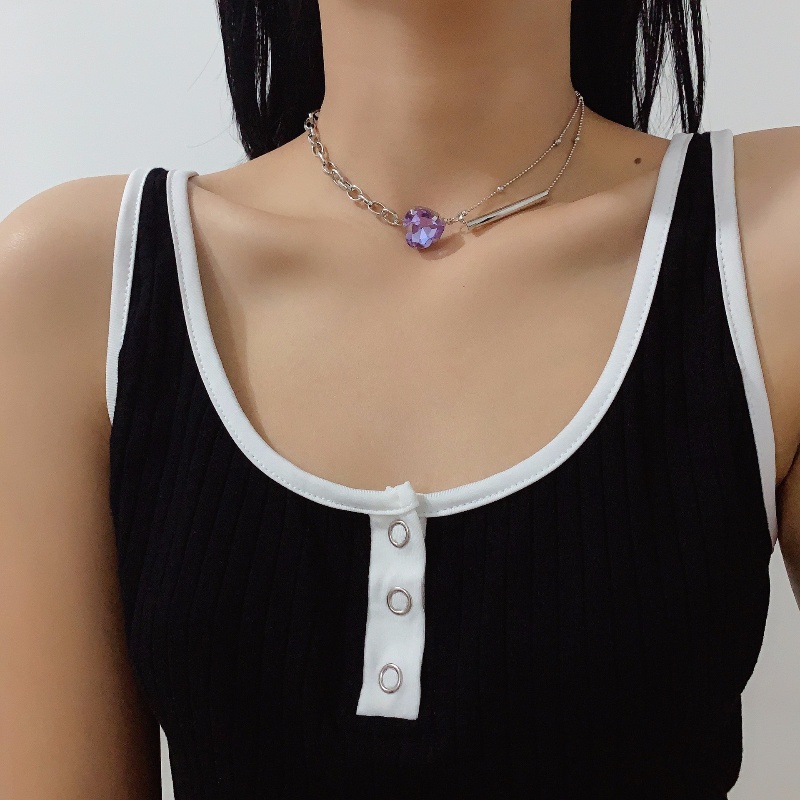 Vòng Cổ Kim Loại Mặt Trái Tim Màu Tím Thời Trang Hàn Quốc Cổ Điển