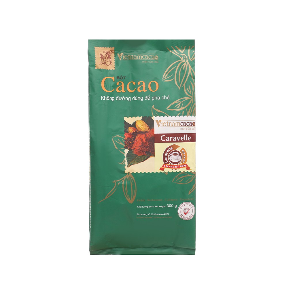 Bột ca cao nguyên chất không đường Vietnamcacao Caravelle túi 300g