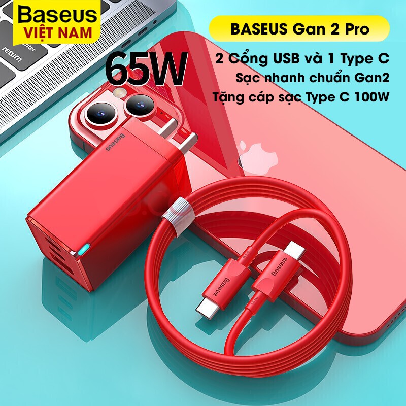 【BASEUS GAN2/GAN3 PRO 65W Tặng cáp 100W】Bộ sạc Baseus GAN2/3 Pro 65W PD QC 4.0 sạc nhanh iPhone 13 Samsung Macbook