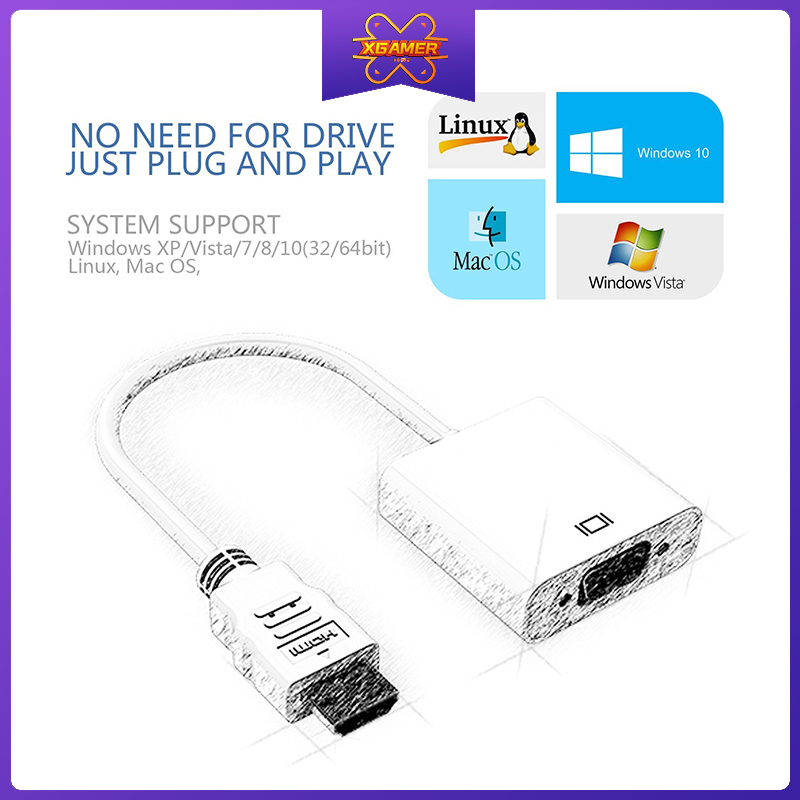 Cáp chuyển đổi Xgamer HDMI sang VGA hỗ trợ phân giải Full HD 1080P