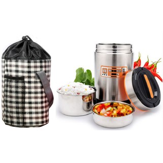 Camen hộp đựng cơm 3 ngăn giữ nhiệt inox 304 kèm túi giữ nhiệt caro