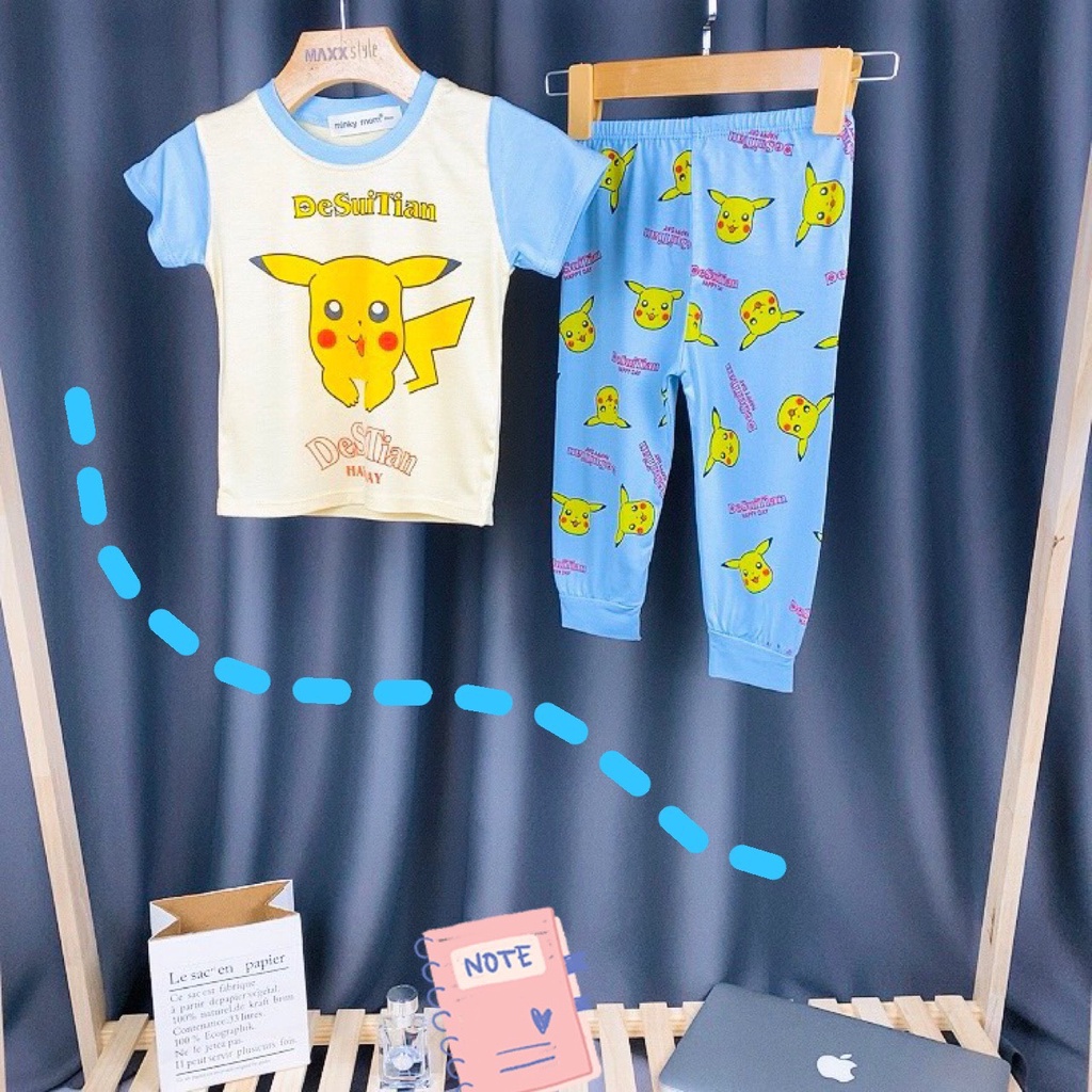 {Bé 7-27kg} Bộ Tay Ngắn Quần Dài THUN LẠNH MINKY MOM tay ráp lăng in hình Cho Bé trai bé gái từ 8-28kg