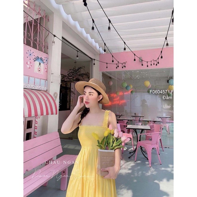 Đầm maxi thô xòe tầng nhún ngực 2 dây! | BigBuy360 - bigbuy360.vn