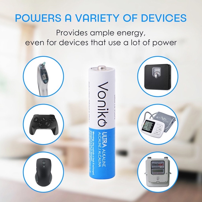PIN AAA VONIKO USA Alkaline vỉ 2 viên Dùng Cho Remote Tivi, Điều Khiển Máy Lạnh,...