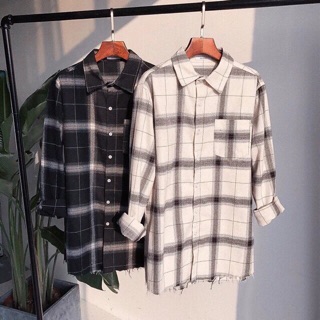 ÁO SƠ MI KẺ RÁCH GẤU (UNISEX)