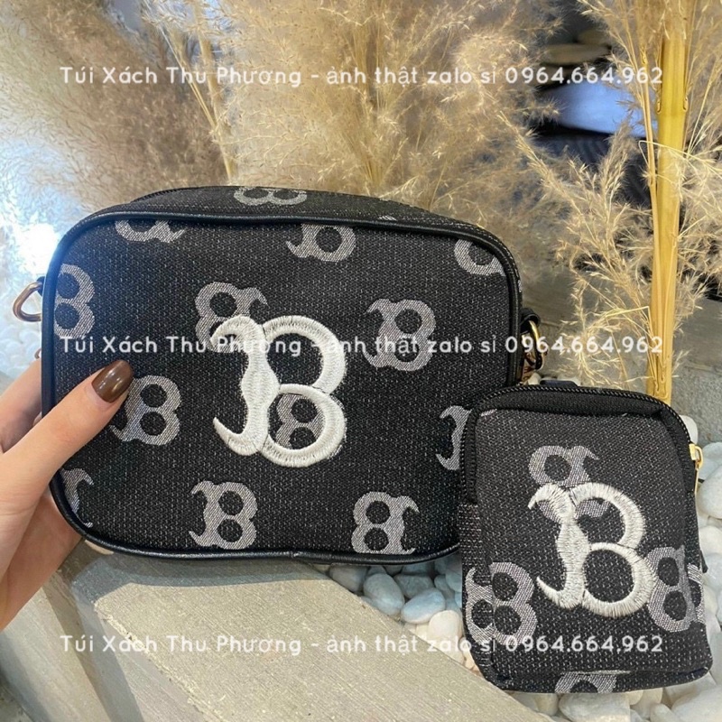 Sét túi đeo chéo dáng ngang - Túi điện thoại đứng hai ngăn in chữ thêu logo B siêu xinh cho cả nam và nữ (ảnh thật)