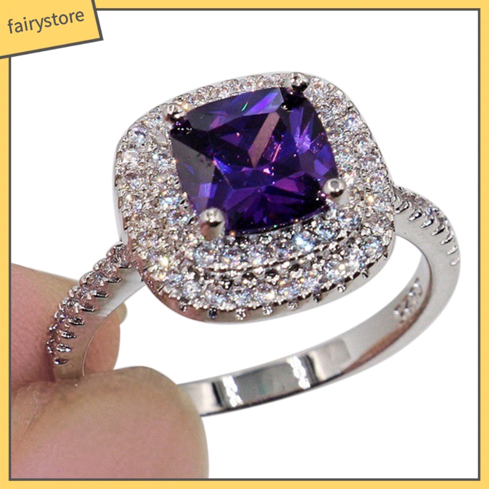 Nhẫn đính đá Topaz giả nhiều màu sang trọng