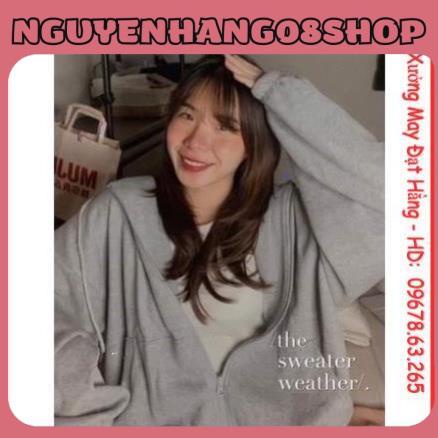 Áo khoác nỉ hoodie mũ khóa chun tay có mũ, áo hoodie nỉ nữ form cánh dơi chuẩn ảnh style Hàn Quốc cá tính