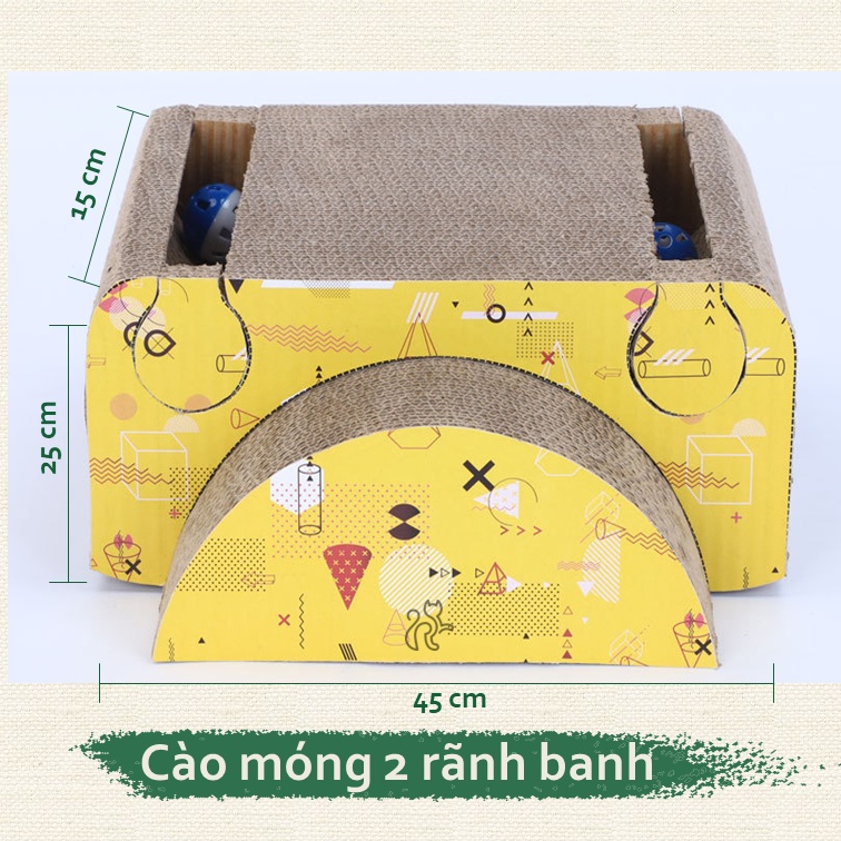 Cào móng cho mèo khối chữ nhật 2 rãnh banh lục lạc - 2in1 - Tiệm Mèo Moa
