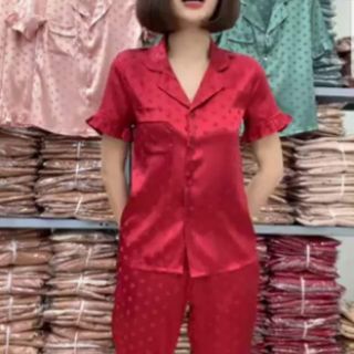 Đồ Bộ Pizama Lụa Gấm Tay Ngắn quần lửng