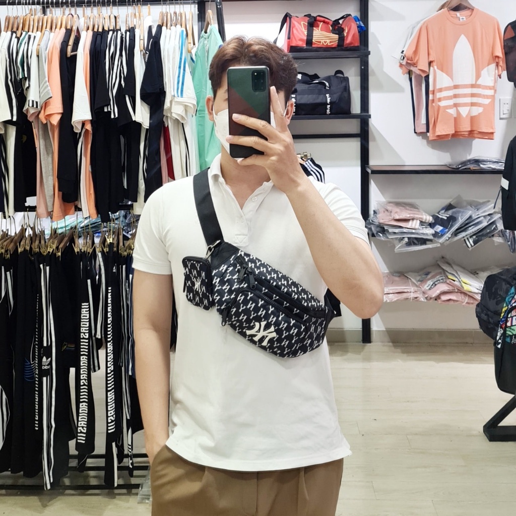 Túi Đeo Chéo, túi bao tử chữ NY màu kem vàng, MLB Monogram Color, hàng cao cấp