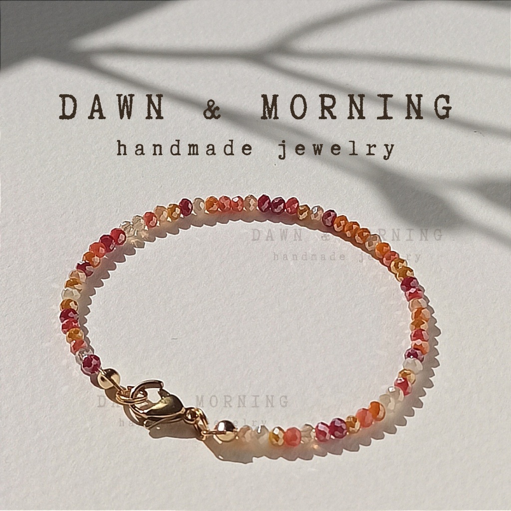 Màu đỏ cam gach dày ~2mm - Vòng tay lắc tay nữ thủ công bằng hạt đá pha lê thủy tinh phối màu phong cách trẻ trung