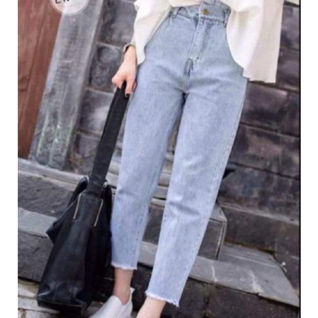 Quần jeans bò baggy rua gấu,Quần bò nữ ống nhỏ màu xanh mặc đi học đi chơi siêu xinh !