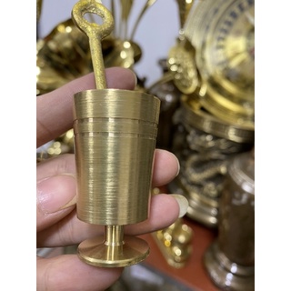 Cối giã trầu bằng đồng vàng cỡ nhỏ , cối trầu đồng ,ống ngoáy trầu