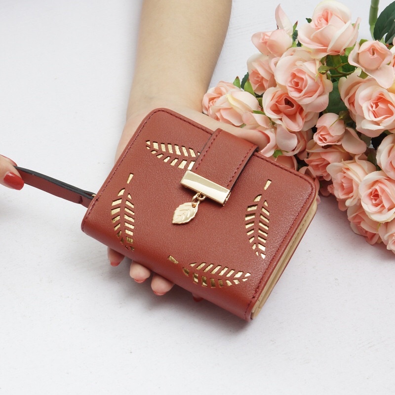 Ví Nữ Cầm Tay, Ví Nữ Mini Họa Tiết Hình Lá Da Pu [Nhiều Màu]