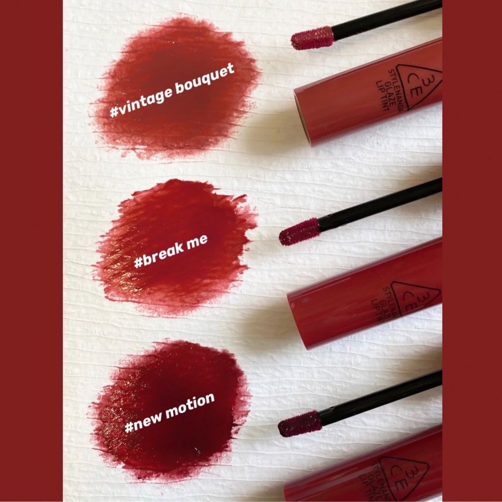 Son Tint Bóng 3CE Glaze Lip Tint  Cho Đôi Môi Mọng Nước 5g BREAK ME Vintage Bouquet Any Better New Motion