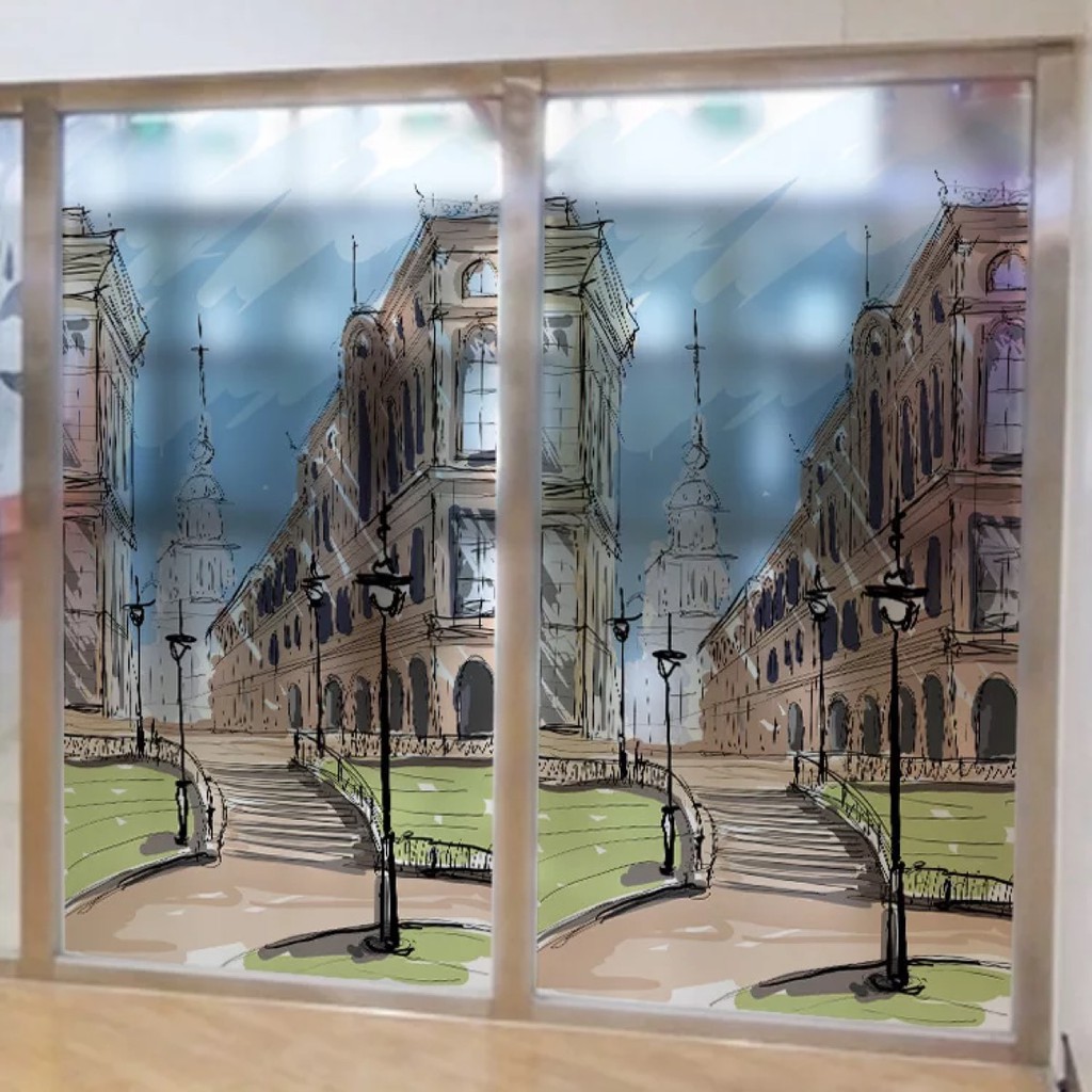 Decal trang trí kính cao cấp mẫu thành phố Cổ (60cm x 116cm)