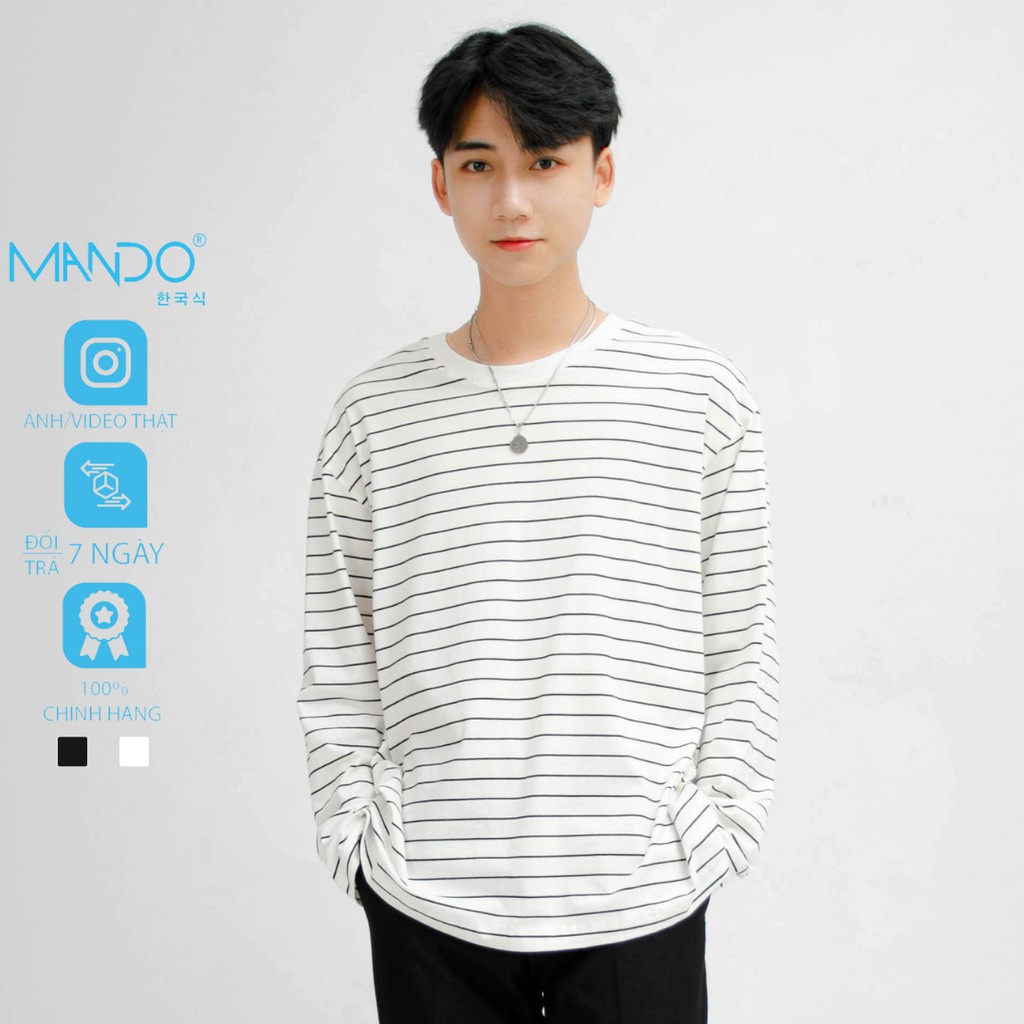 Áo Thun Thu Đông Nam Dài Tay MANDO Kẻ Ngang Chất Cotton Hàn Form Rộng Kiểu Dáng Basic Unisex Phong Cách Hàn Quốc NDN075