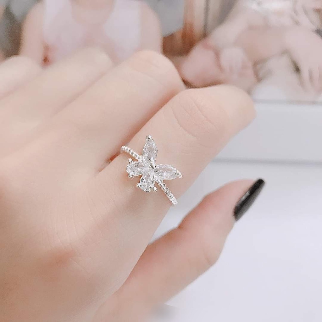 Nhẫn bạc nữ bạc thật 925 DaLiA Jewelry nhẫn bướm bạc cánh hoa hồ điệp tinh tế