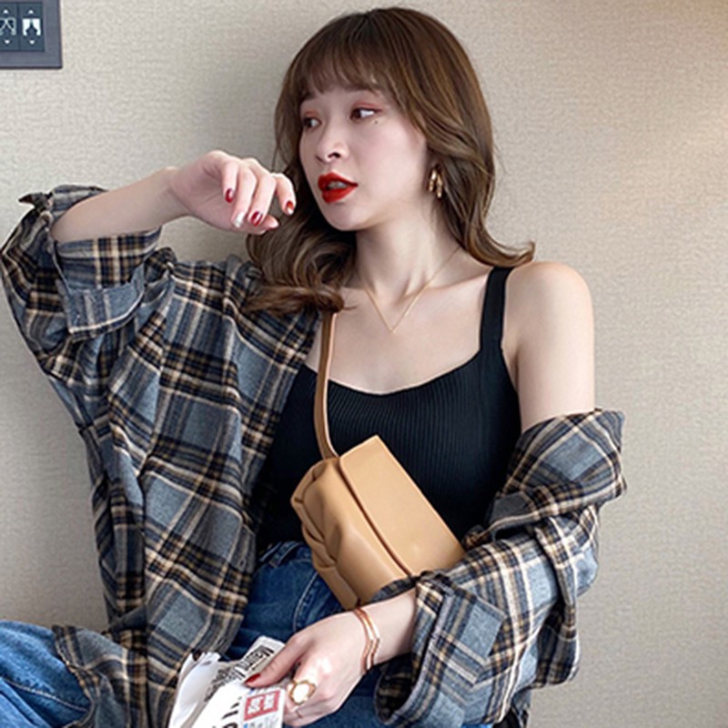 Áo 2 dây dệt kim màu trơn thời trang mùa hè