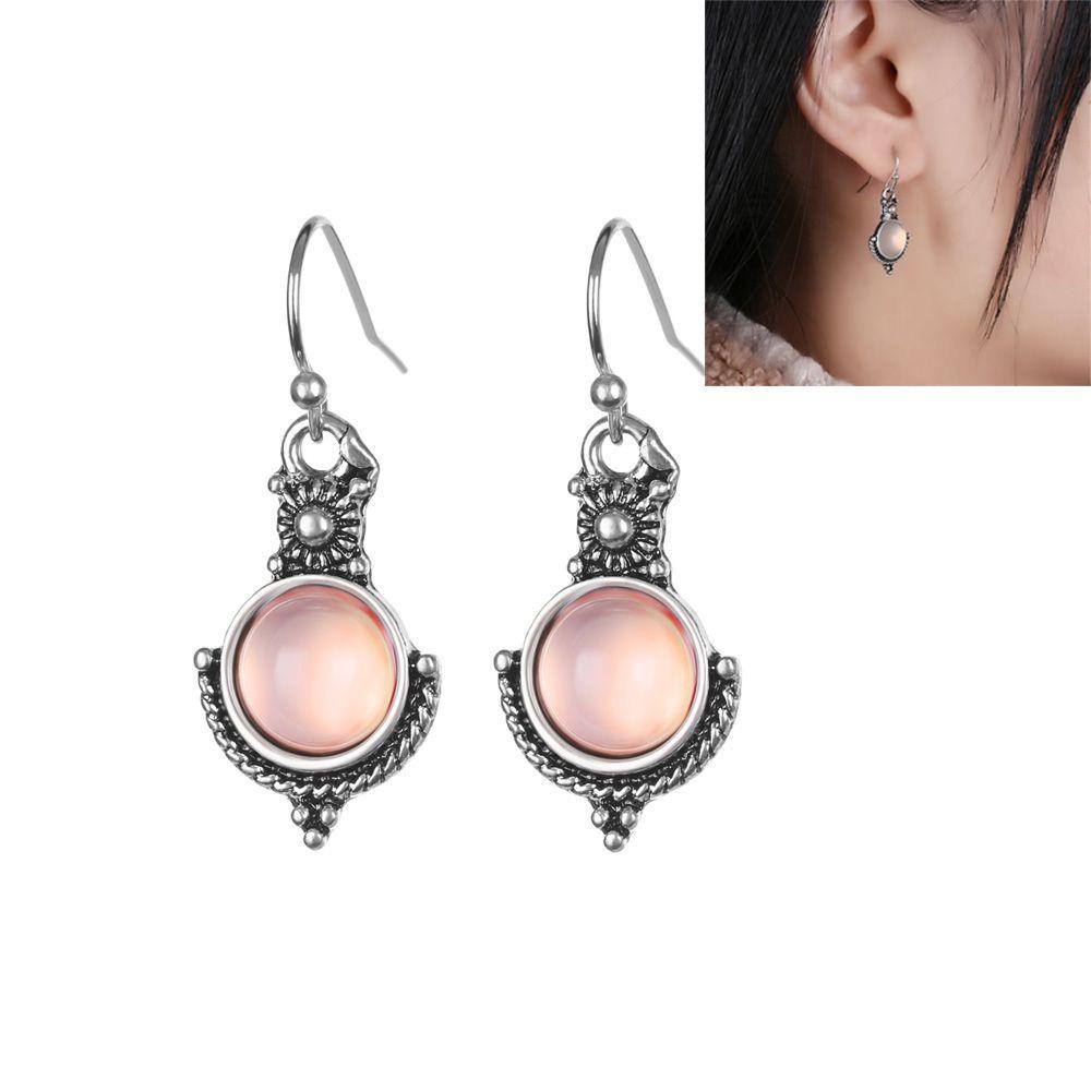 EUCA Bông Tai Mạ BạC 925 ĐíNh Đá MặT Trăng Xinh XắN