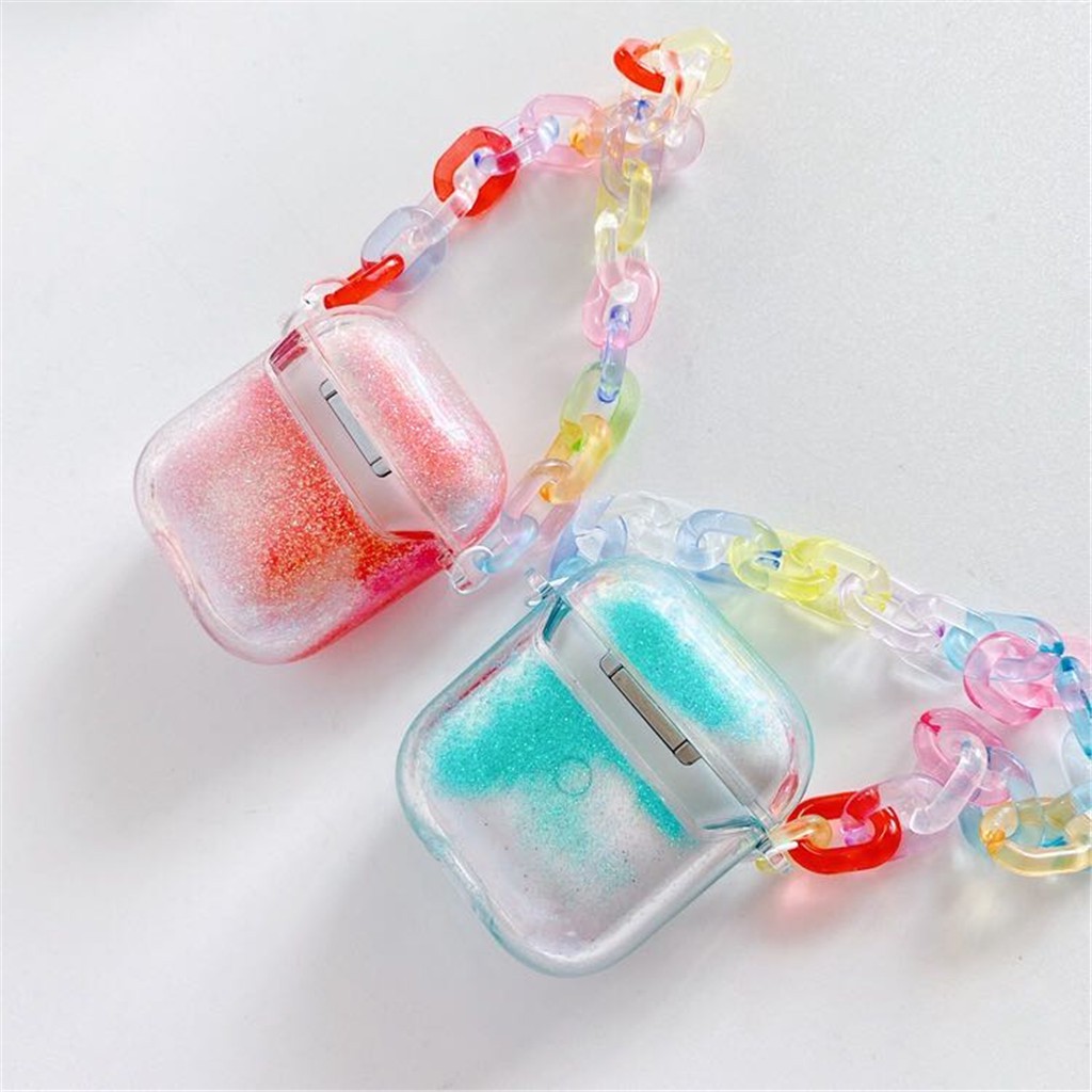 Vỏ cầu vồng kim tuyến nước có dây đeo tay cho hộp tai nghe iPhone AirPods Pro AirPods 1/2 | BigBuy360 - bigbuy360.vn