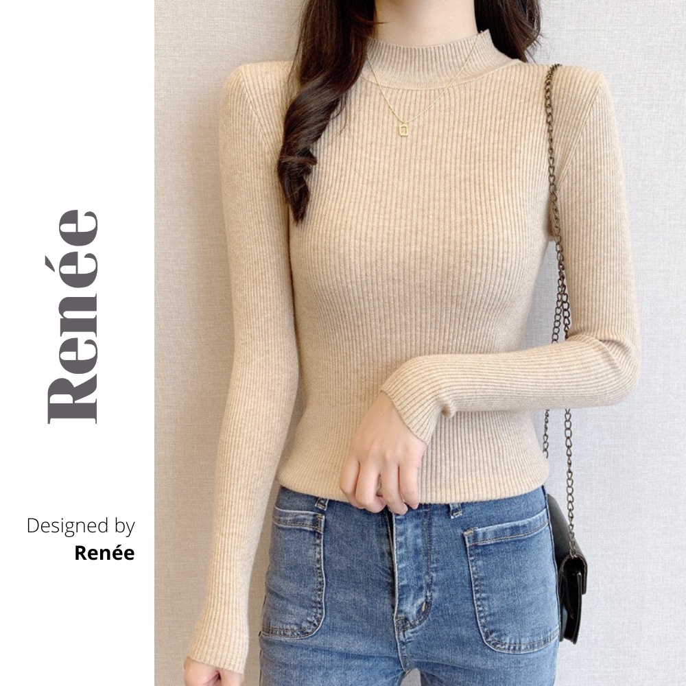 Áo len nữ RENEE áo len tăm dài tay giữ nhiệt cổ 3 phân nhiều màu thanh lịch - A30