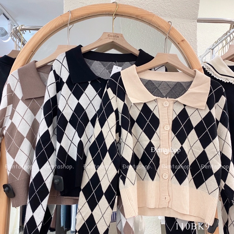 Áo khoác cadigan croptop len nữ kẻ caro dài tay thời trang Hàn Quốc- 110BK9- Đenta Shop | BigBuy360 - bigbuy360.vn